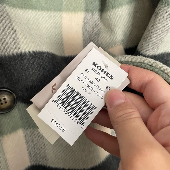 Koolaburra Plaid Jacket in Green and Cream NWT medium size - Picture 3 of 4